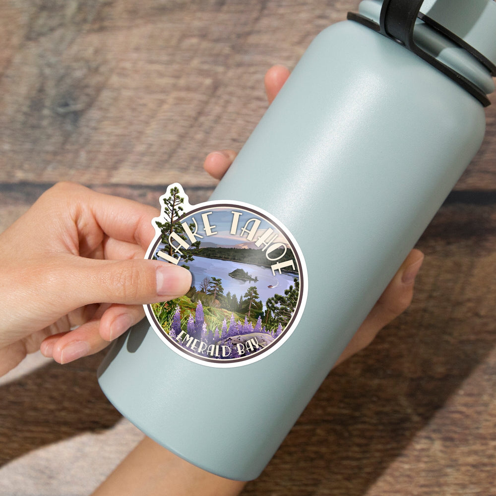 Lake Tahoe, Emerald Bay, Contour, Vinyl Sticker - Lantern Press