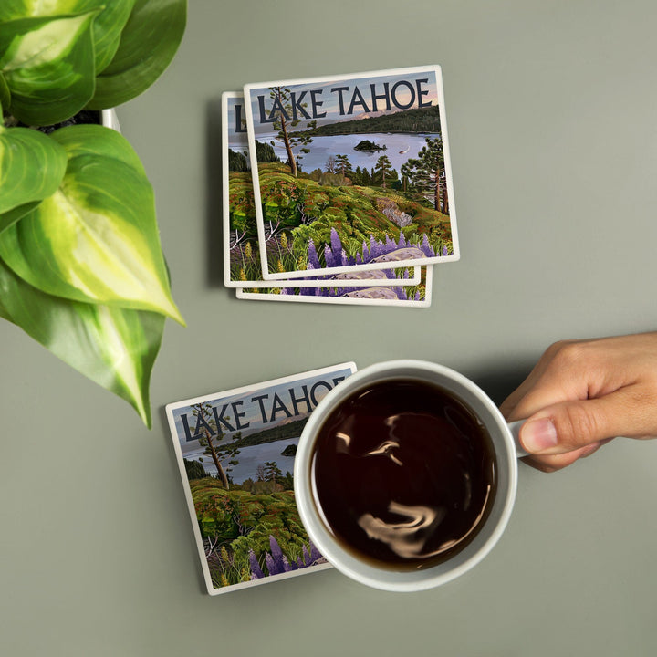 Lake Tahoe, Emerald Bay Scene, Lantern Press Artwork, Coaster Set - Lantern Press