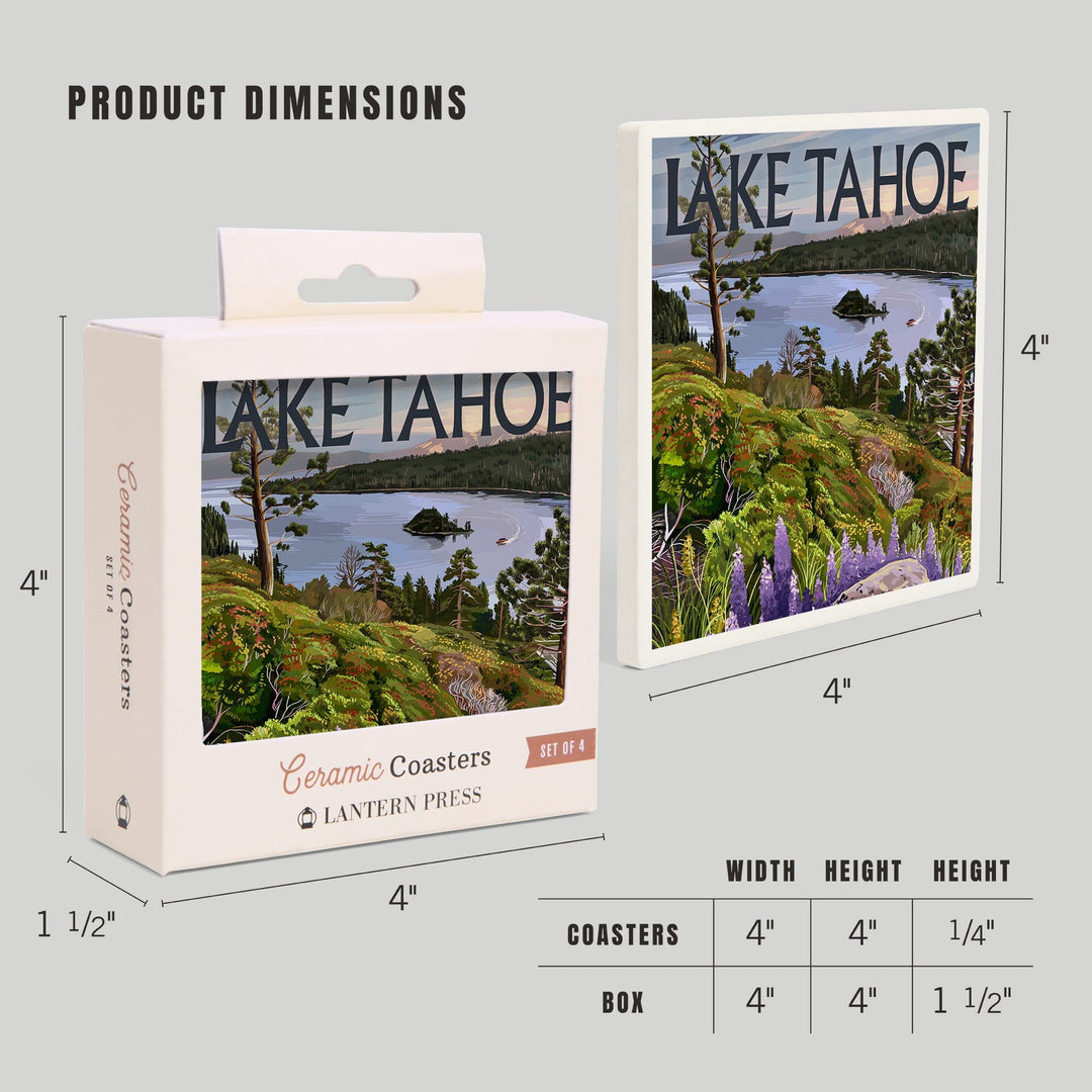 Lake Tahoe, Emerald Bay Scene, Lantern Press Artwork, Coaster Set - Lantern Press