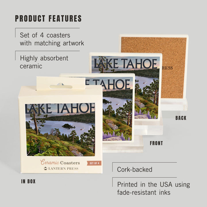 Lake Tahoe, Emerald Bay Scene, Lantern Press Artwork, Coaster Set - Lantern Press