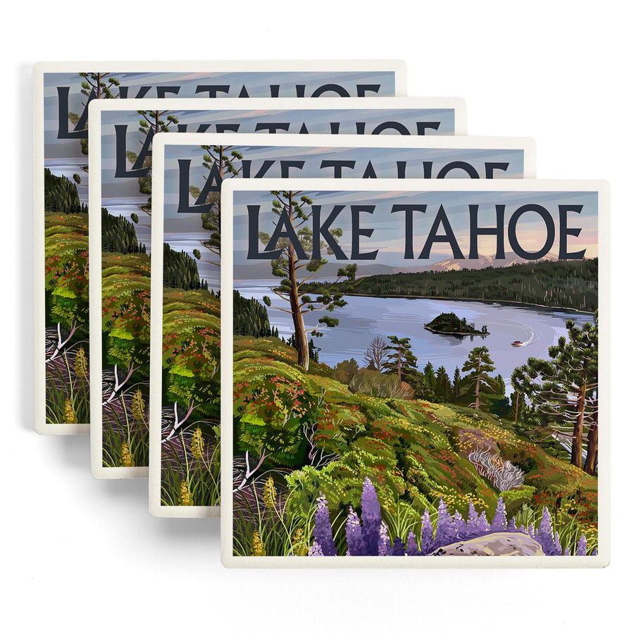 Lake Tahoe, Emerald Bay Scene, Lantern Press Artwork, Coaster Set - Lantern Press