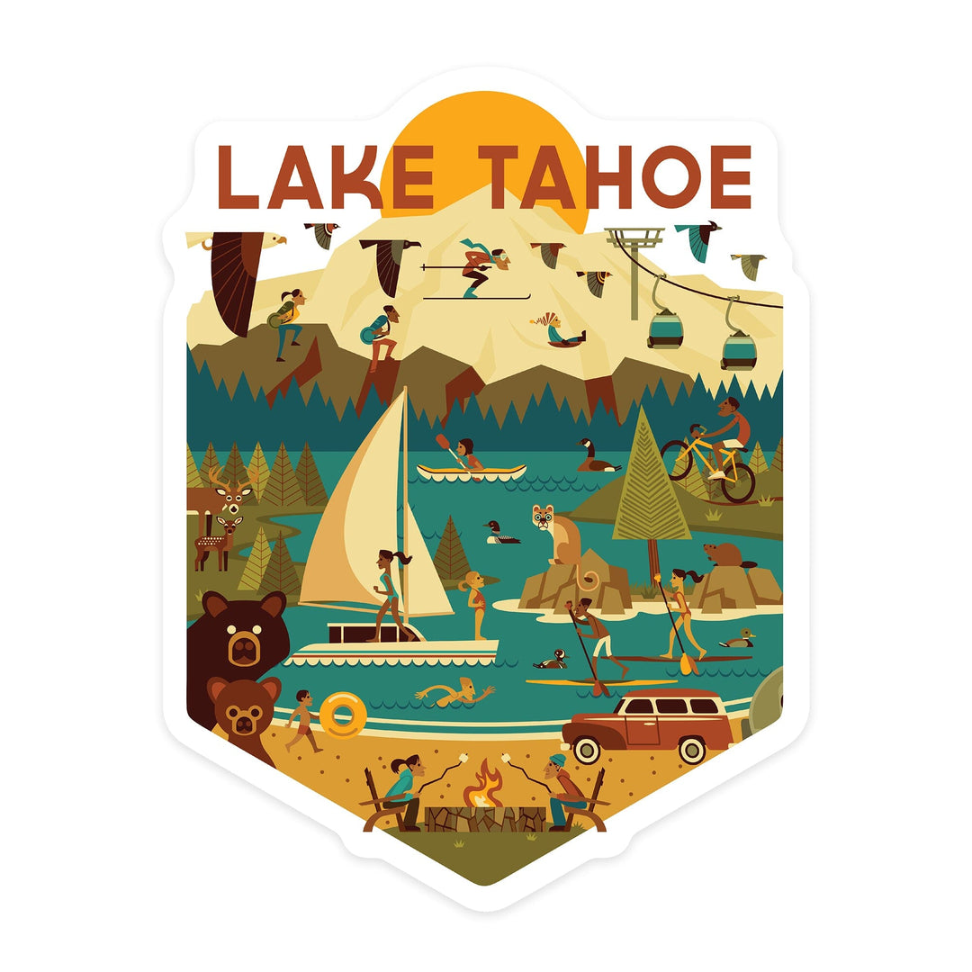Lake Tahoe, Geometric, Contour, Lantern Press Artwork, Vinyl Sticker Sticker Lantern Press 