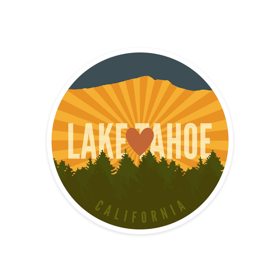 Lake Tahoe, Heart & Mountains, Contour, Lantern Press Artwork, Vinyl Sticker Sticker Lantern Press 