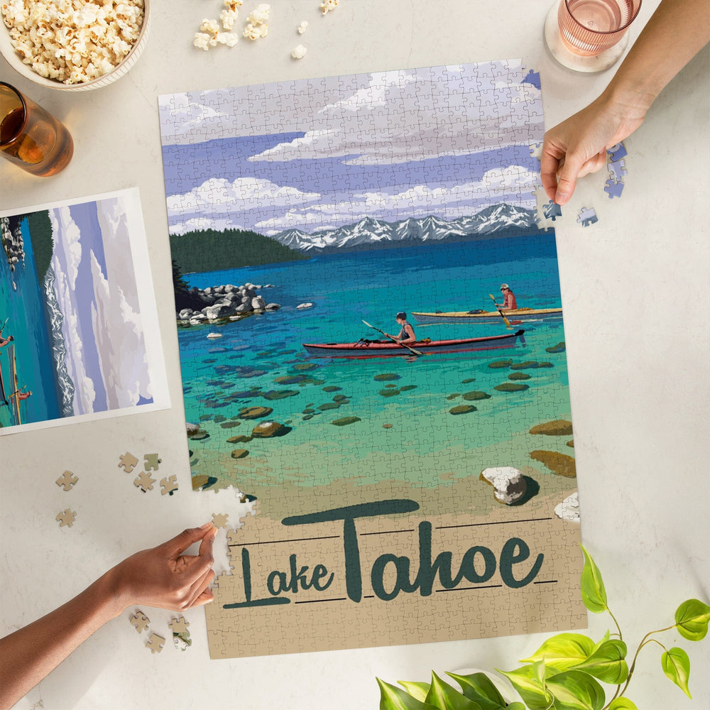 Lake Tahoe, Kayakers in Secret Cove, Jigsaw Puzzle Puzzle Lantern Press 
