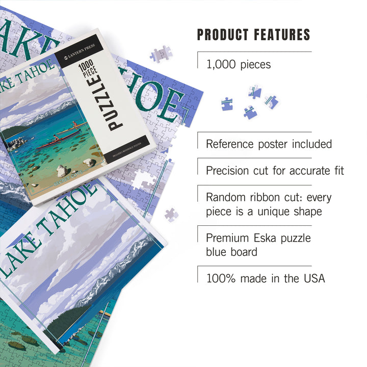 Lake Tahoe, Kayakers in Secret Cove, Jigsaw Puzzle Puzzle Lantern Press 