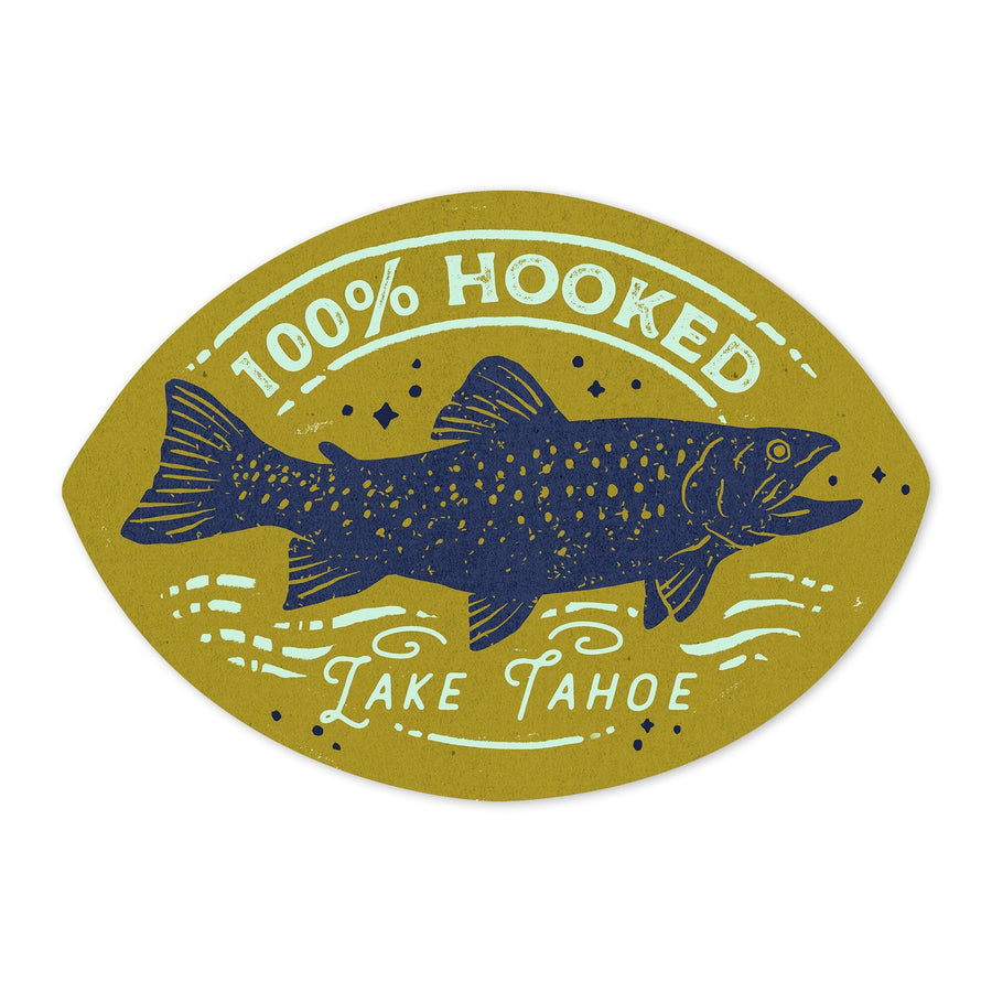 Lake Tahoe, Lake Life Series, 100 Percent Hooked, Contour, Vinyl Sticker Sticker Lantern Press 