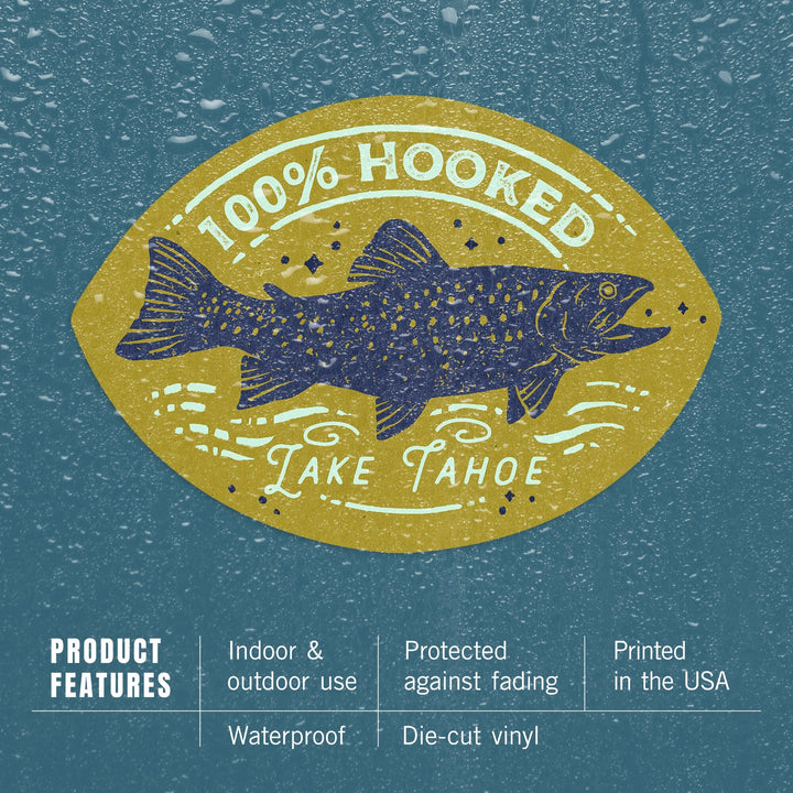 Lake Tahoe, Lake Life Series, 100 Percent Hooked, Contour, Vinyl Sticker Sticker Lantern Press 