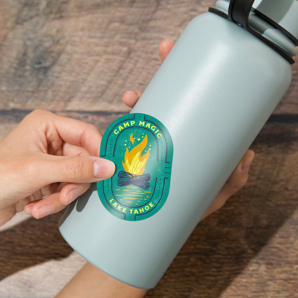 Lake Tahoe, Lake Life Series, Camp Magic, Contour, Vinyl Sticker Sticker Lantern Press 