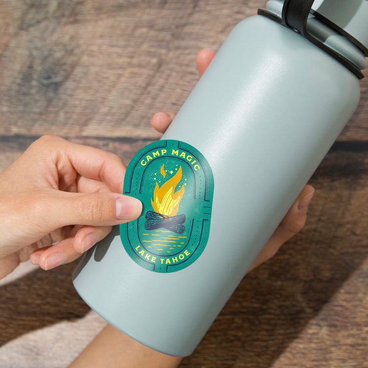 Lake Tahoe, Lake Life Series, Camp Magic, Contour, Vinyl Sticker Sticker Lantern Press 