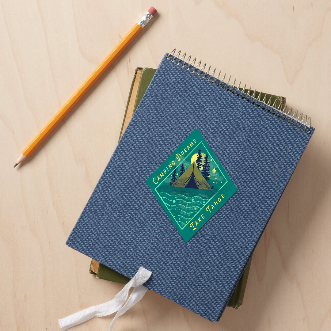 Lake Tahoe, Lake Life Series, Camping Dreams, Contour, Vinyl Sticker Sticker Lantern Press 