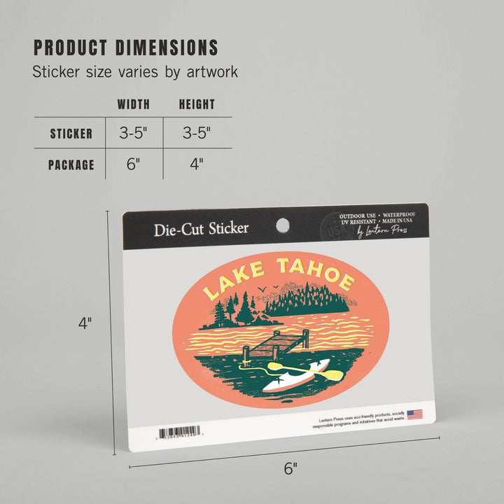 Lake Tahoe, Lake Life Series, Lake Adventures, Contour, Vinyl Sticker Sticker Lantern Press 