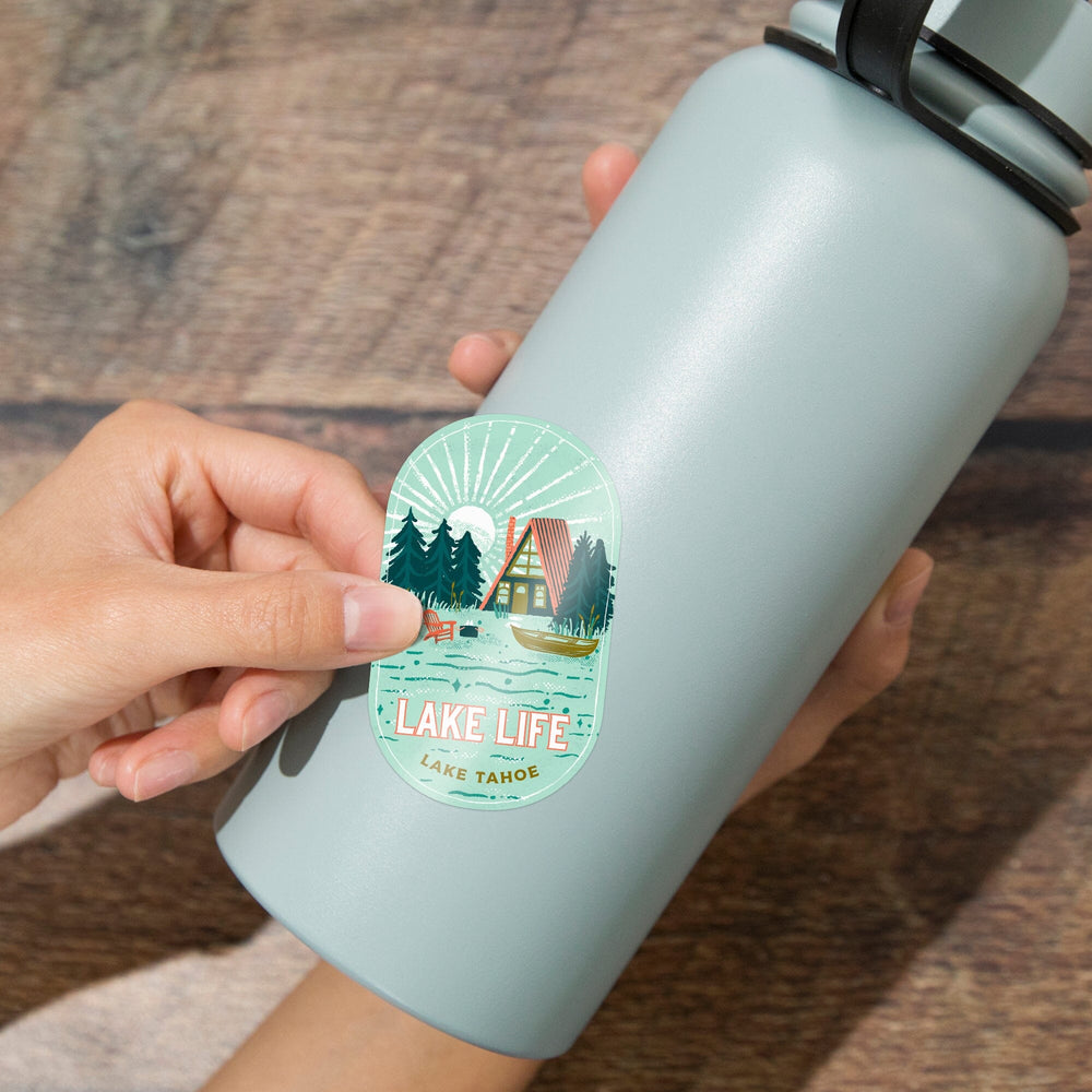 Lake Tahoe, Lake Life Series, Lake Life, Contour, Vinyl Sticker Sticker Lantern Press 