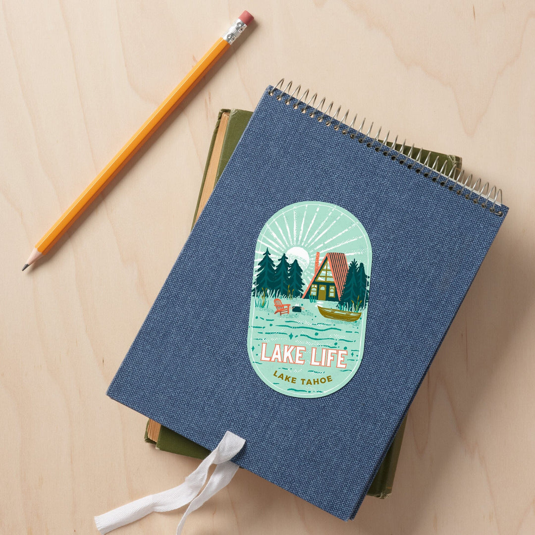 Lake Tahoe, Lake Life Series, Lake Life, Contour, Vinyl Sticker Sticker Lantern Press 