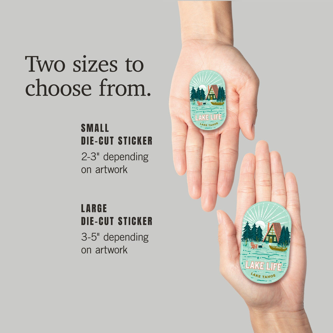 Lake Tahoe, Lake Life Series, Lake Life, Contour, Vinyl Sticker Sticker Lantern Press 