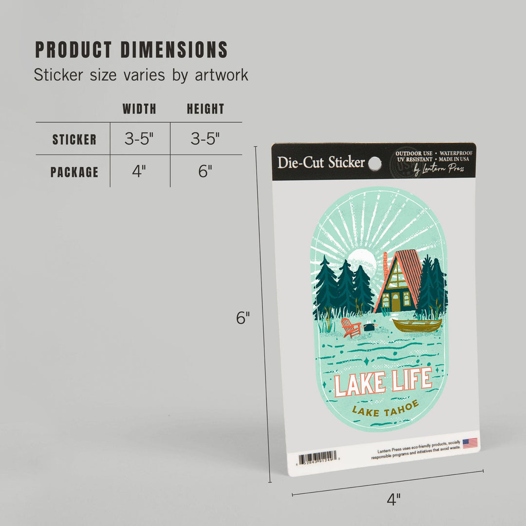 Lake Tahoe, Lake Life Series, Lake Life, Contour, Vinyl Sticker Sticker Lantern Press 