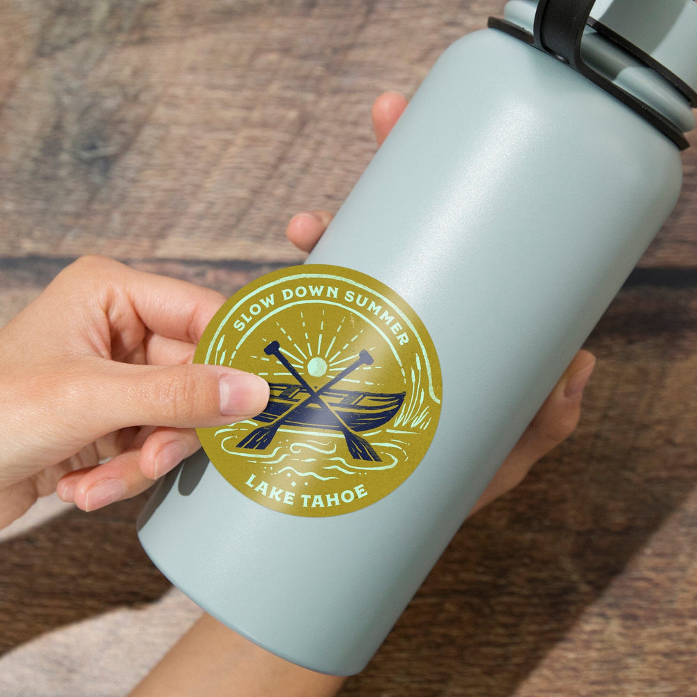 Lake Tahoe, Lake Life Series, Slow Down Summer, Contour, Vinyl Sticker Sticker Lantern Press 
