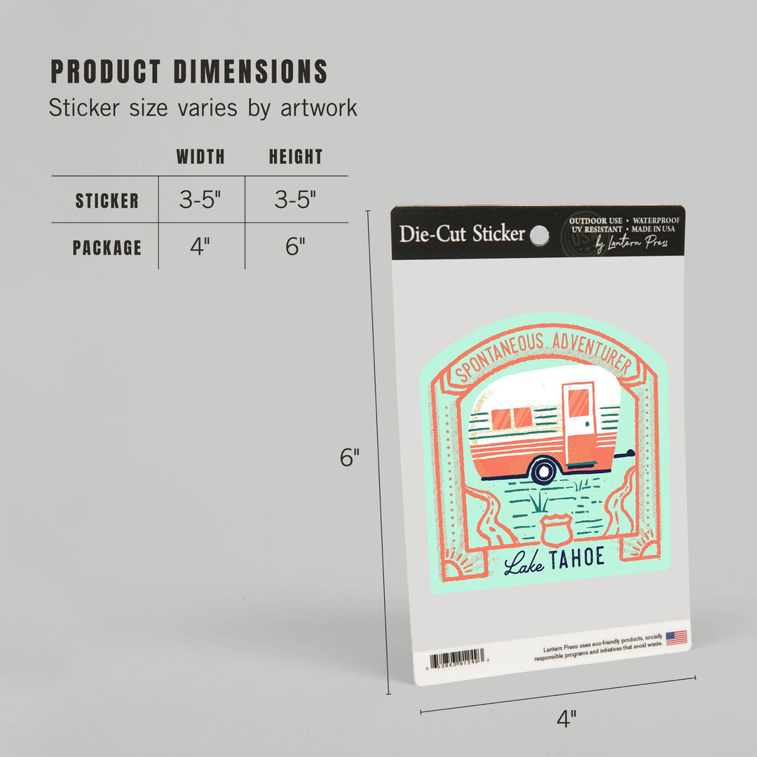 Lake Tahoe, Lake Life Series, Spontaneous Adventurer, Contour, Vinyl Sticker Sticker Lantern Press 