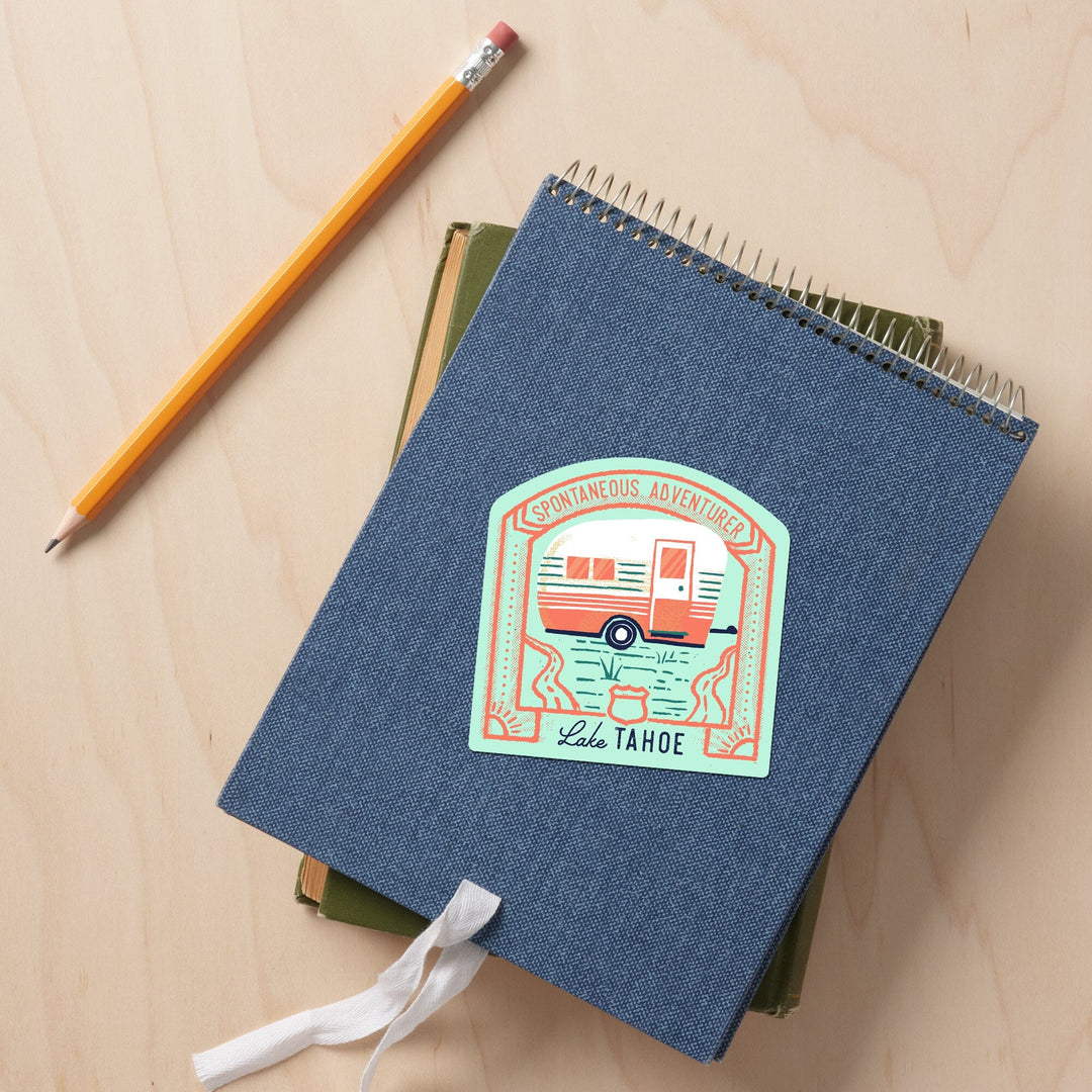 Lake Tahoe, Lake Life Series, Spontaneous Adventurer, Contour, Vinyl Sticker Sticker Lantern Press 