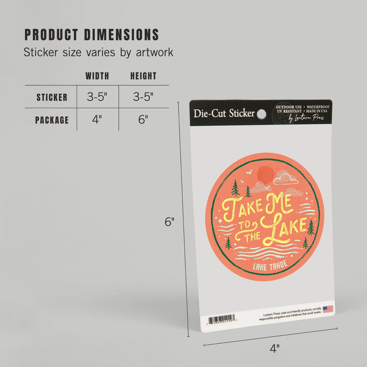 Lake Tahoe, Lake Life Series, Take Me To The Lake, Contour, Vinyl Sticker Sticker Lantern Press 