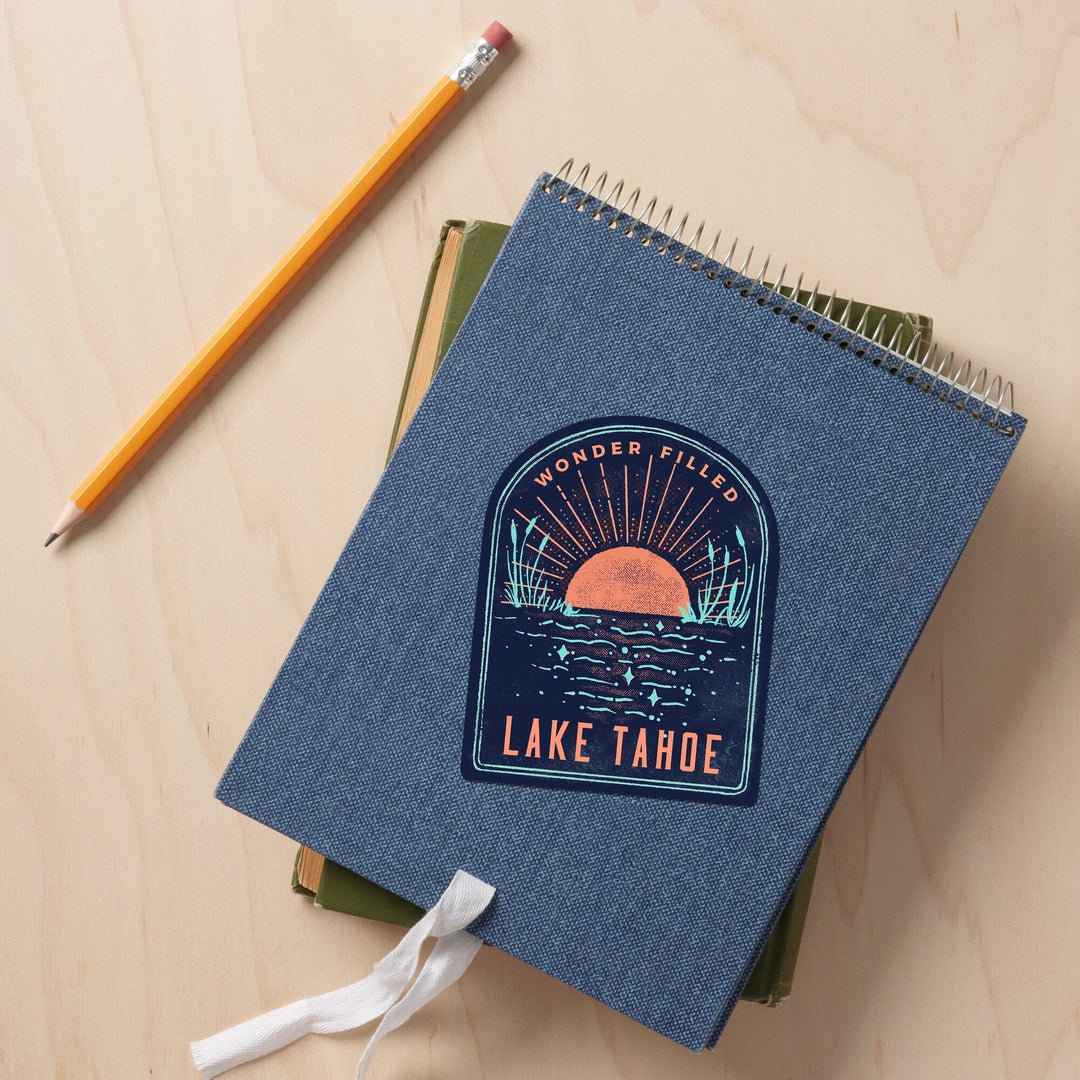 Lake Tahoe, Lake Life Series, Wonder Filled, Contour, Vinyl Sticker Sticker Lantern Press 