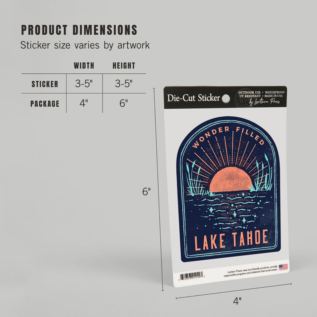 Lake Tahoe, Lake Life Series, Wonder Filled, Contour, Vinyl Sticker Sticker Lantern Press 