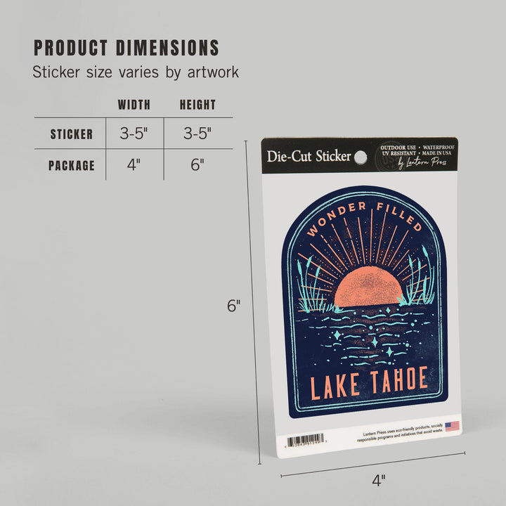 Lake Tahoe, Lake Life Series, Wonder Filled, Contour, Vinyl Sticker Sticker Lantern Press 