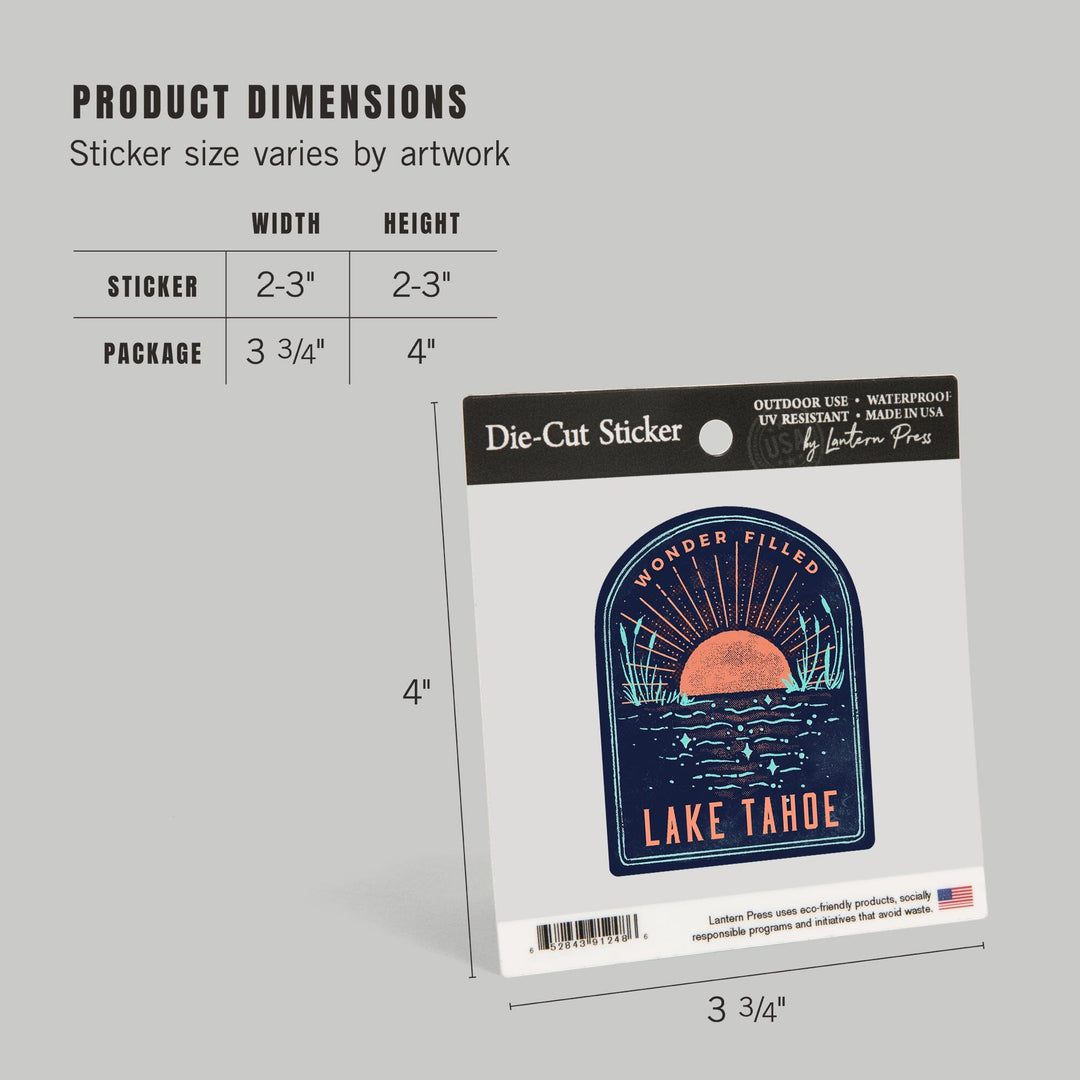 Lake Tahoe, Lake Life Series, Wonder Filled, Contour, Vinyl Sticker Sticker Lantern Press 