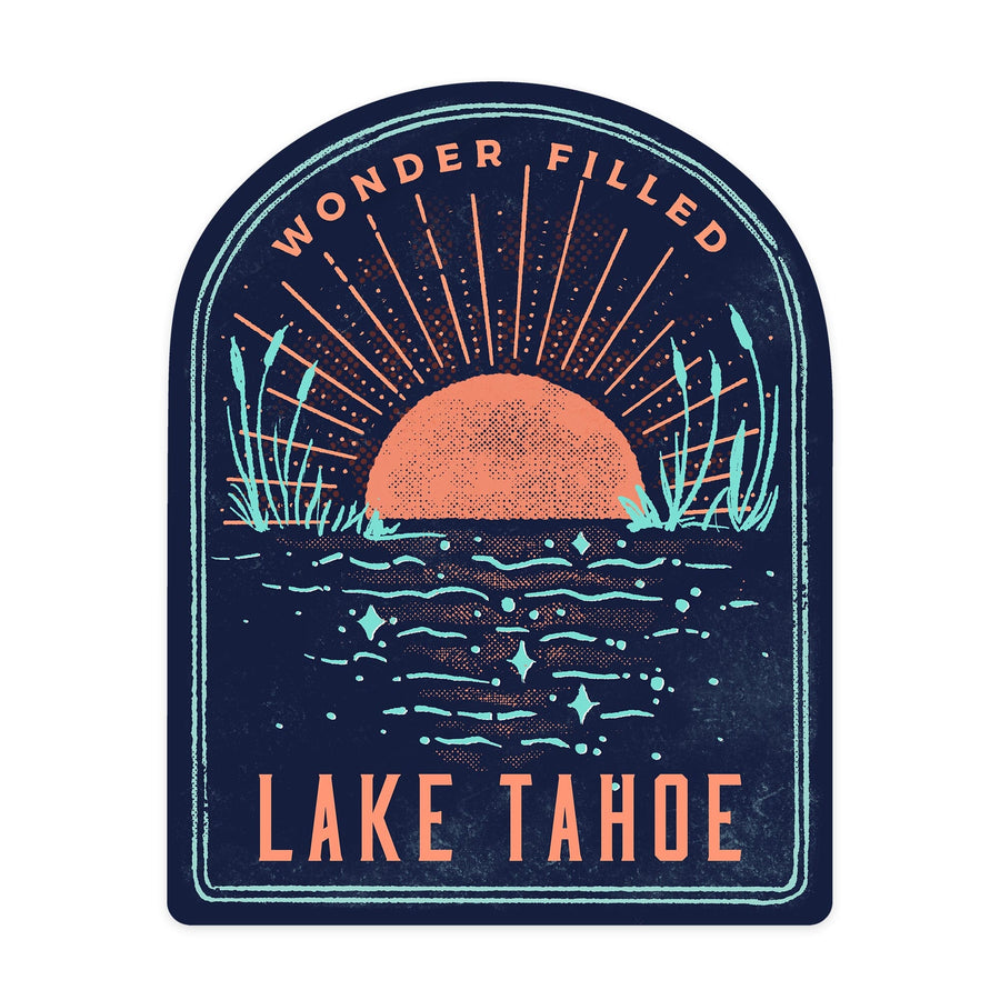 Lake Tahoe, Lake Life Series, Wonder Filled, Contour, Vinyl Sticker Sticker Lantern Press 