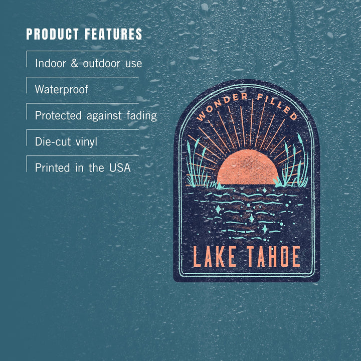 Lake Tahoe, Lake Life Series, Wonder Filled, Contour, Vinyl Sticker Sticker Lantern Press 