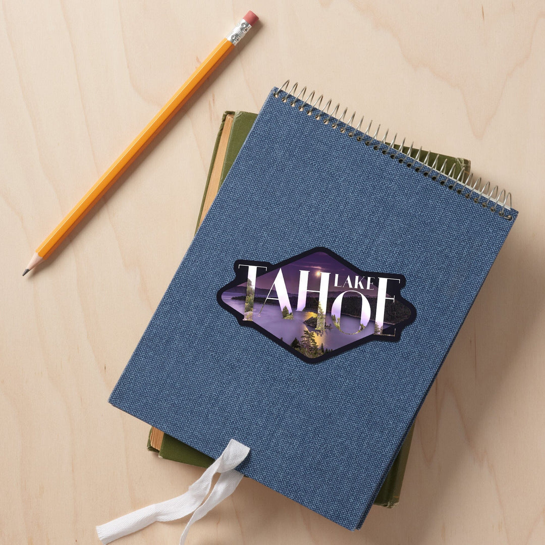 Lake Tahoe, Modern Purple Typography, Contour, Vinyl Sticker - Lantern Press