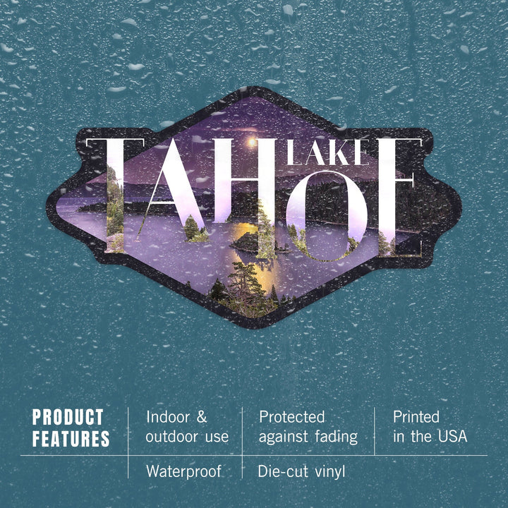 Lake Tahoe, Modern Purple Typography, Contour, Vinyl Sticker - Lantern Press