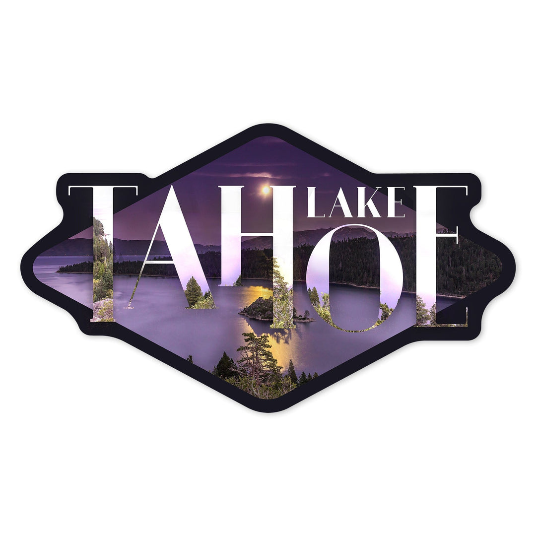 Lake Tahoe, Modern Purple Typography, Contour, Vinyl Sticker - Lantern Press