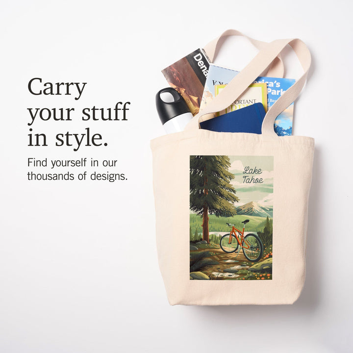 Lake Tahoe, Off To Wander, Cycling in the Mountains, Tote Bag Totes Lantern Press 