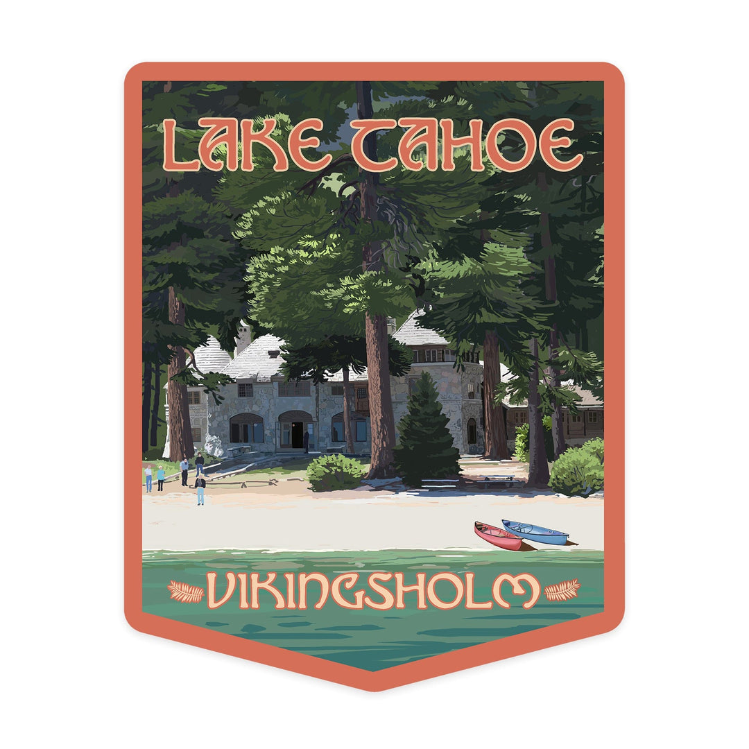 Lake Tahoe, Vikingsholm Castle, Contour, Vinyl Sticker Sticker Lantern Press 