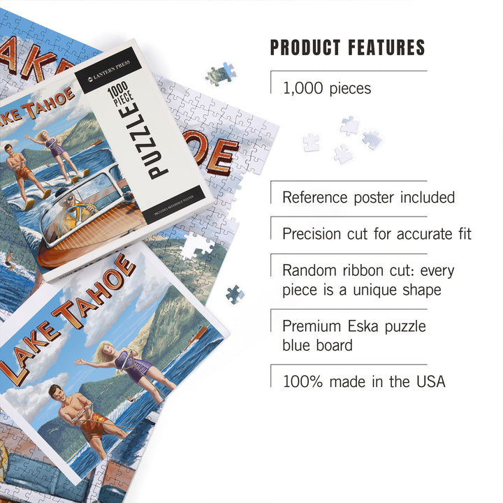 Lake Tahoe, Water Skiing Scene, Jigsaw Puzzle Puzzle Lantern Press 