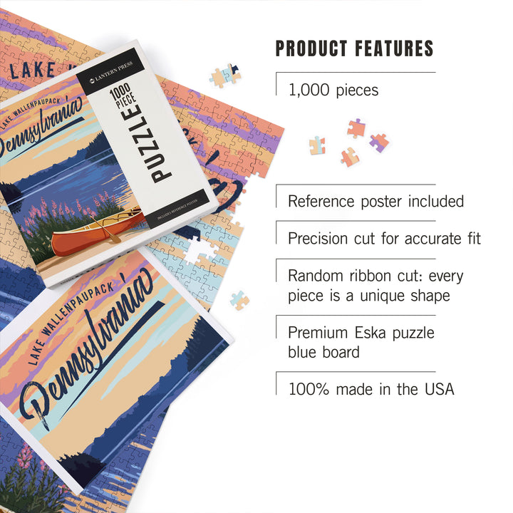 Lake Wallenpaupack, Pennsylvania, Canoe and Lake, Jigsaw Puzzle Puzzle Lantern Press 