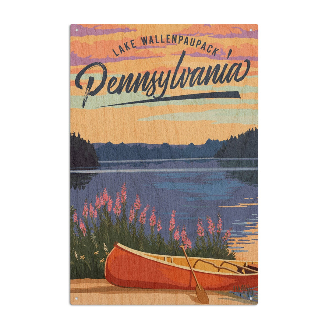 Lake Wallenpaupack, Pennsylvania, Canoe & Lake, Lantern Press Artwork, Wood Signs and Postcards Wood Lantern Press 10 x 15 Wood Sign 