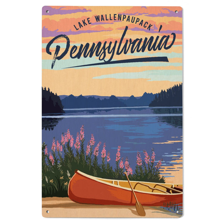 Lake Wallenpaupack, Pennsylvania, Canoe & Lake, Lantern Press Artwork, Wood Signs and Postcards Wood Lantern Press 