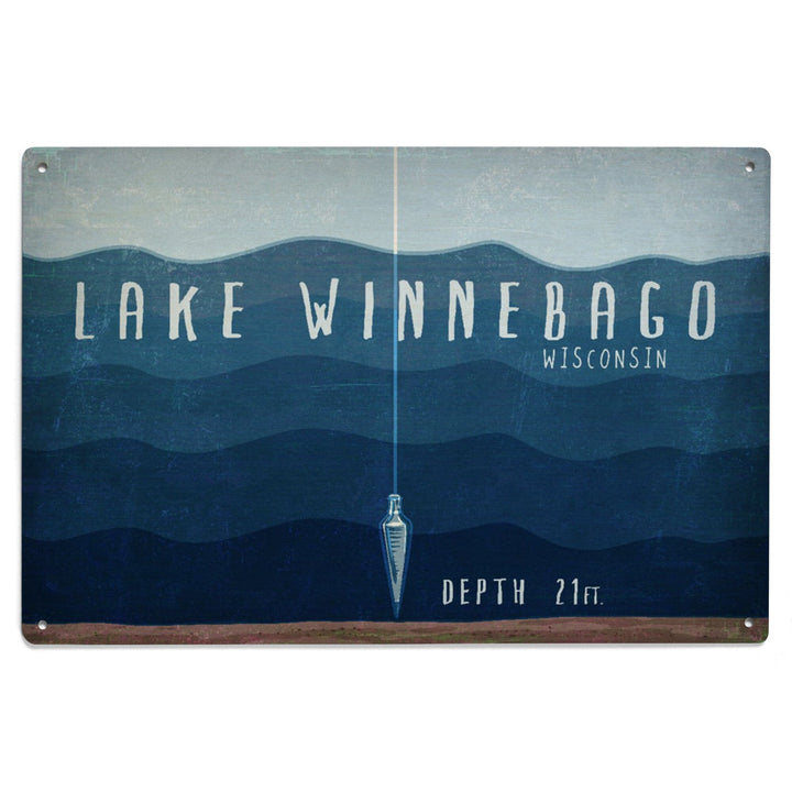Lake Winnebago, Wisconsin, Lake Essentials, Lake Depth, Lantern Press Artwork, Wood Signs and Postcards Wood Lantern Press 