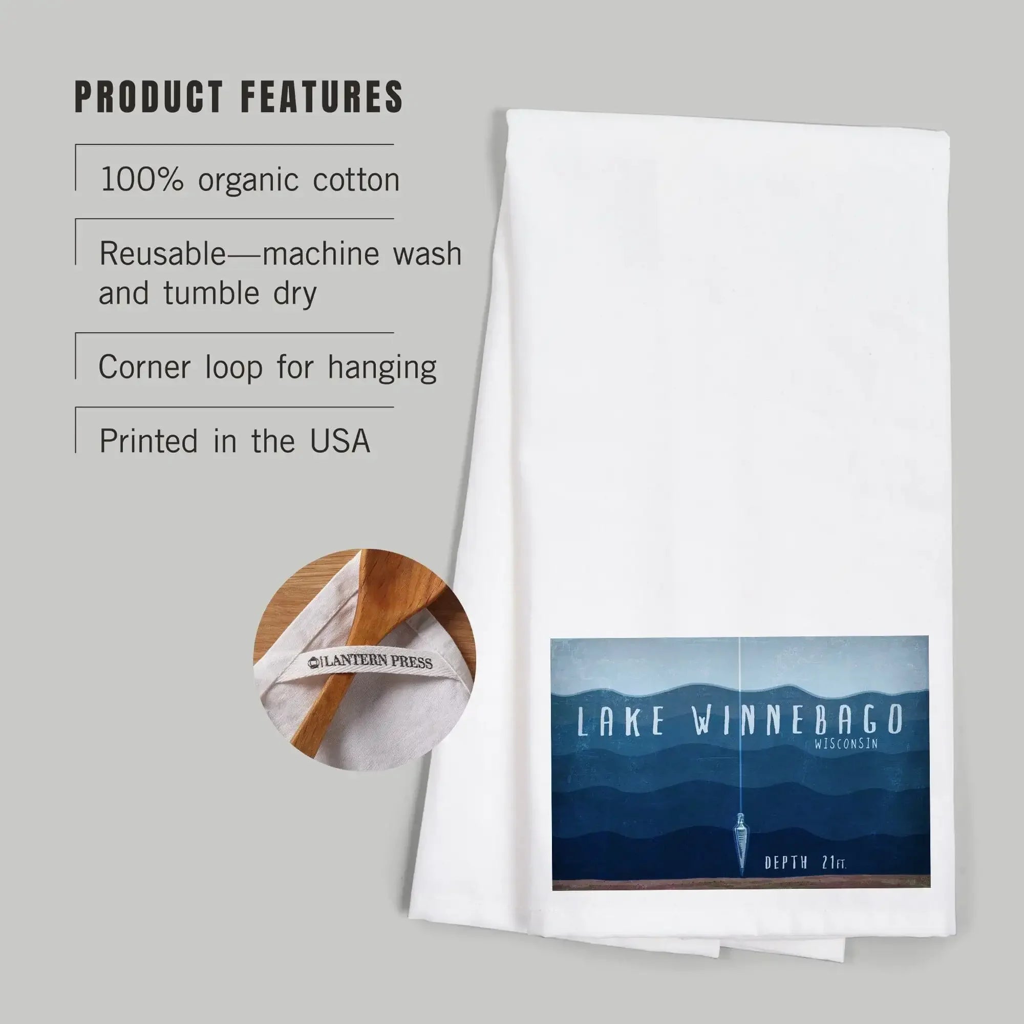 Lantern Press Lake Winnebago Kitchen Tea Towel