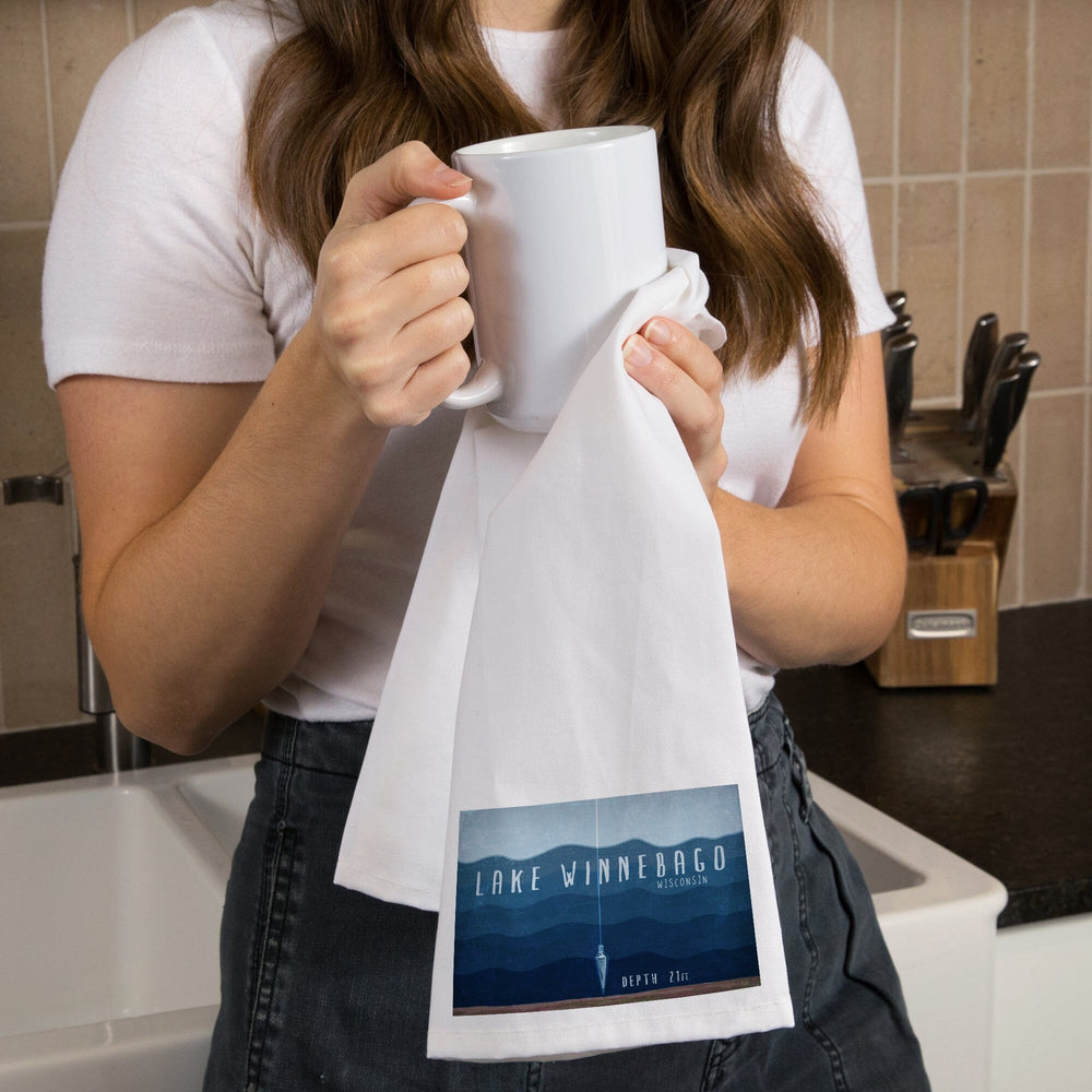 Lake Winnebago, Wisconsin, Lake Essentials, Lake Depth, Organic Cotton Kitchen Tea Towels Kitchen Lantern Press 