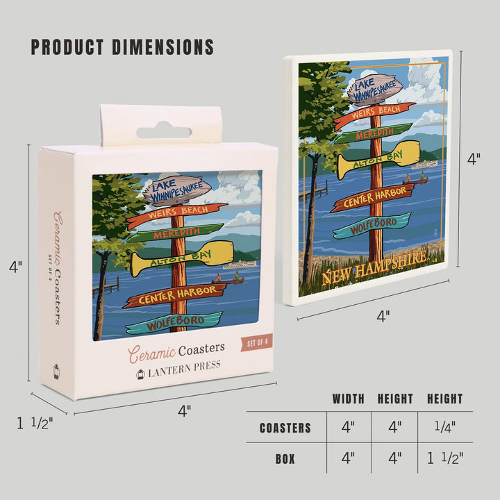 Lake Winnipesaukee, New Hampshire, Destinations Sign, Coasters Coasters Lantern Press 