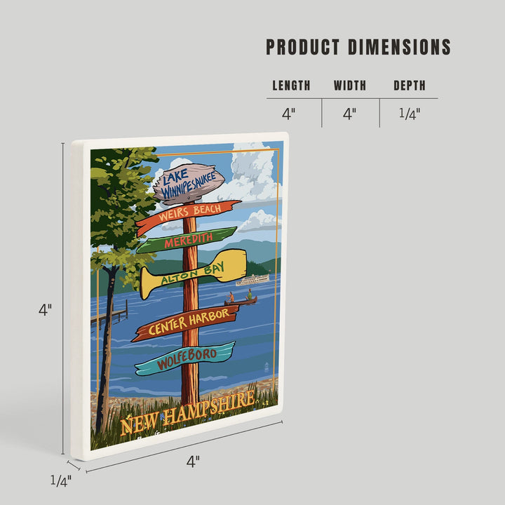 Lake Winnipesaukee, New Hampshire, Destinations Sign, Coasters Coasters Lantern Press 