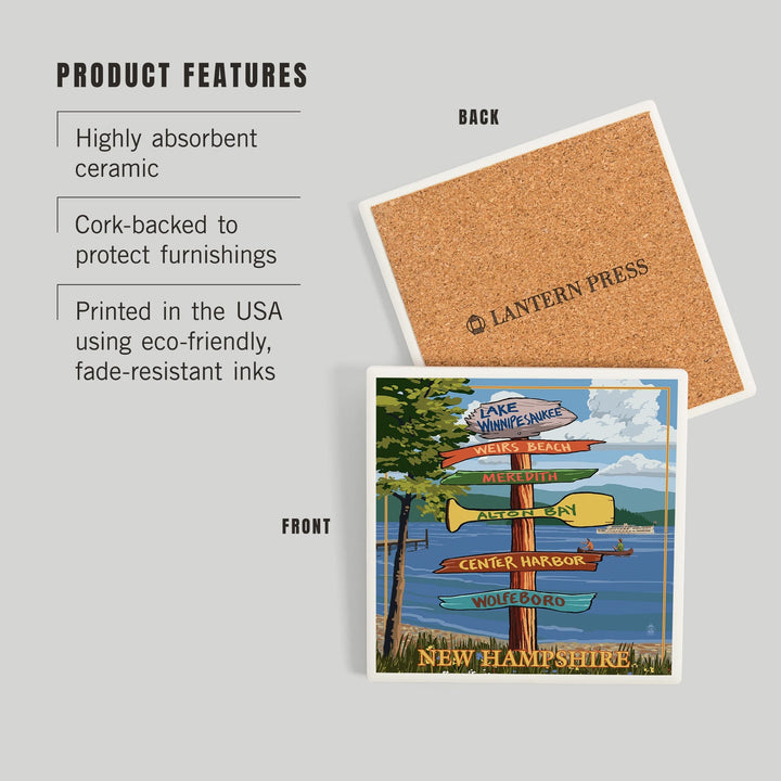 Lake Winnipesaukee, New Hampshire, Destinations Sign, Coasters Coasters Lantern Press 