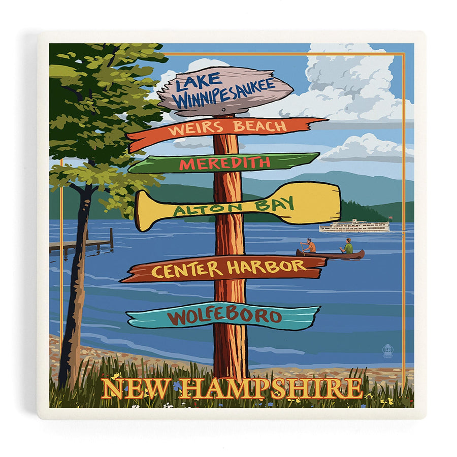 Lake Winnipesaukee, New Hampshire, Destinations Sign, Coasters Coasters Lantern Press 