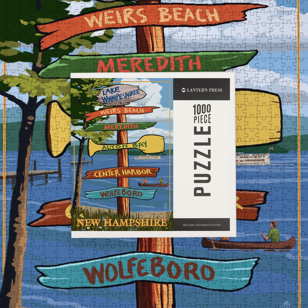 Lake Winnipesaukee, New Hampshire, Destinations Sign, Jigsaw Puzzle Puzzle Lantern Press 