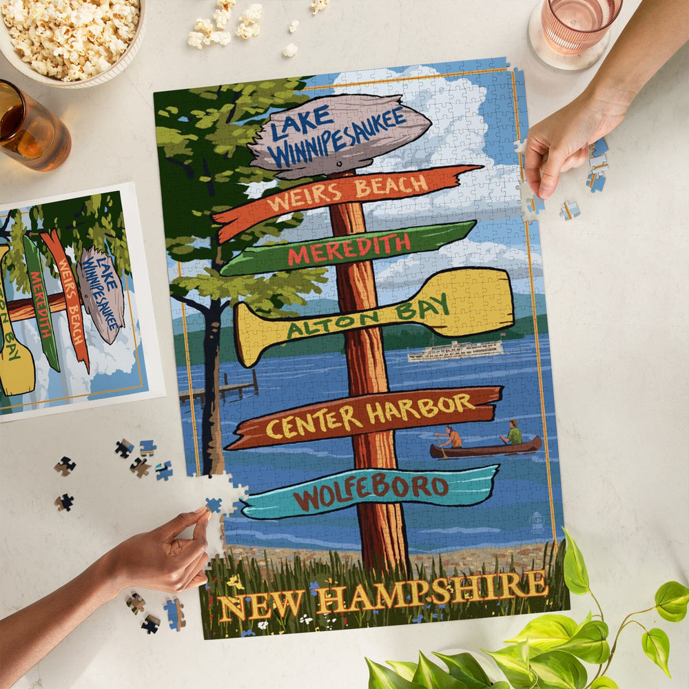 Lake Winnipesaukee, New Hampshire, Destinations Sign, Jigsaw Puzzle Puzzle Lantern Press 