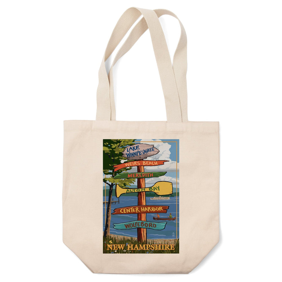 Lake Winnipesaukee, New Hampshire, Destinations Sign, Lantern Press Artwork, Tote Bag Totes Lantern Press 