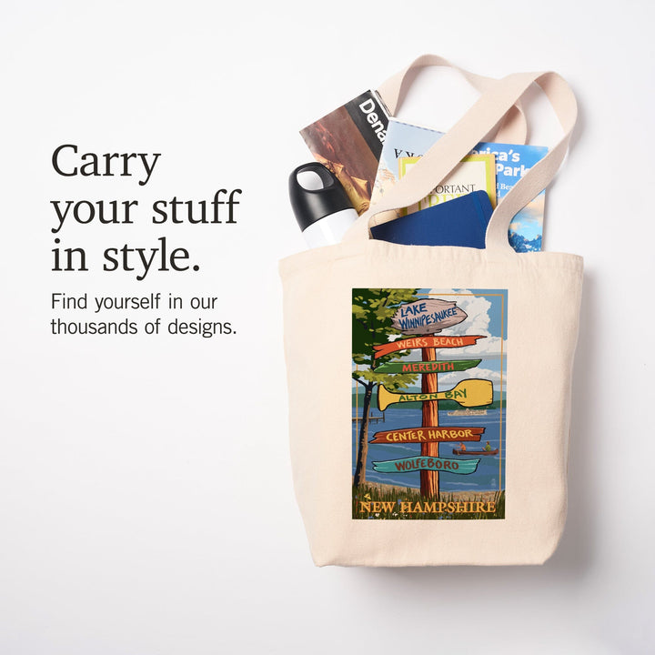 Lake Winnipesaukee, New Hampshire, Destinations Sign, Tote Bag Totes Lantern Press 