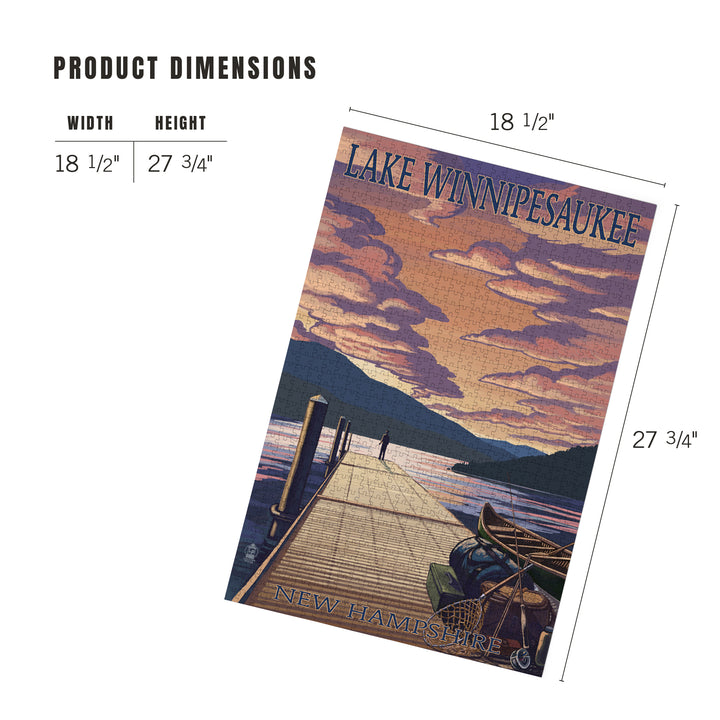 Lake Winnipesaukee, New Hampshire, Dock Scene at Sunset, Jigsaw Puzzle Puzzle Lantern Press 